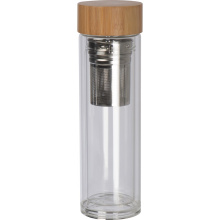 420 ml dubbelwandige glazen fles met bamboo deksel - Topgiving