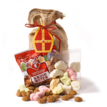 Klein jute zakje met Sinterklaas snoepgoed - Topgiving