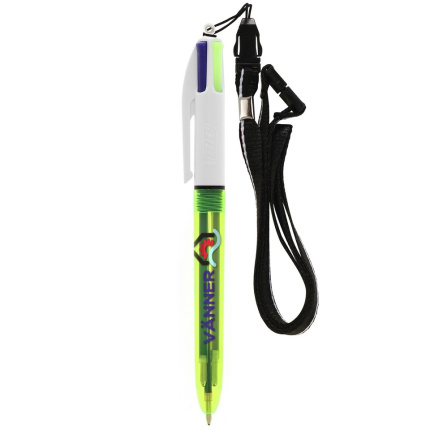 Bic® 4 colours fluo balpen + lanyard - Topgiving