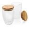 Dubbelwandig borosilicaatglas met bamboe deksel 350ml set - Topgiving